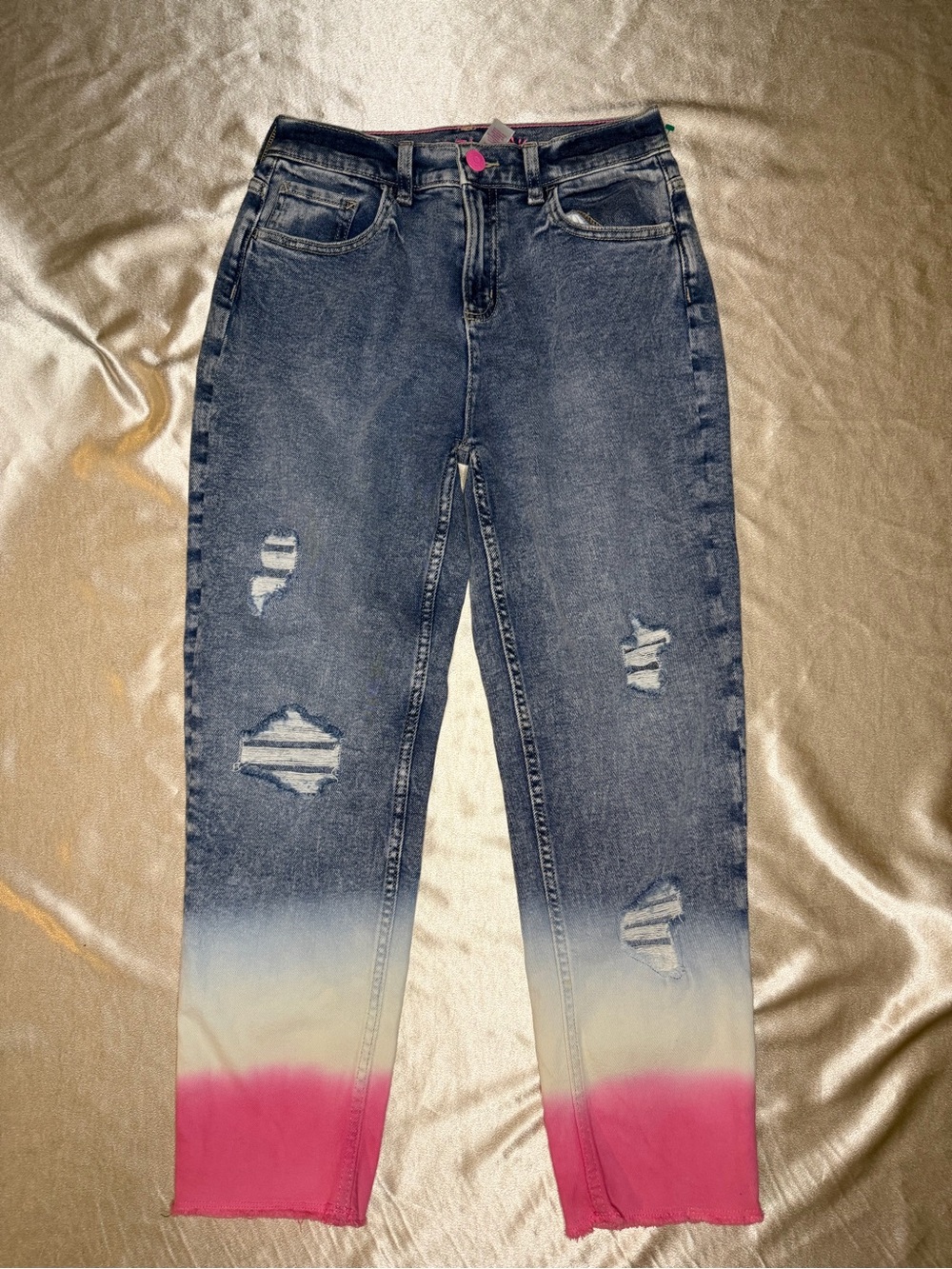 Justice Girls Mini Mom Jean Size 18 Distressed Dip Dye Pink Ombre NWT